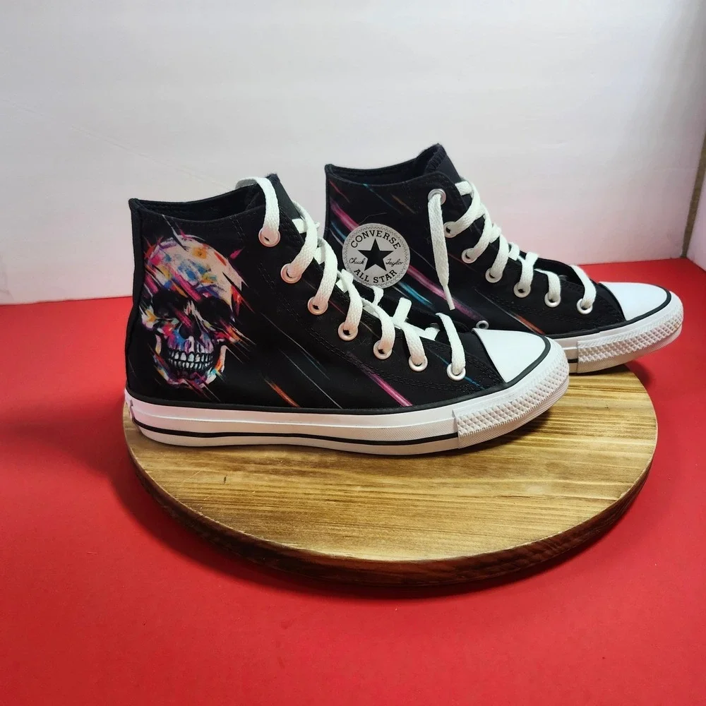 Converse Chuck Taylor All Star High Top Black Skull Graphic Sneakers Multi-Color